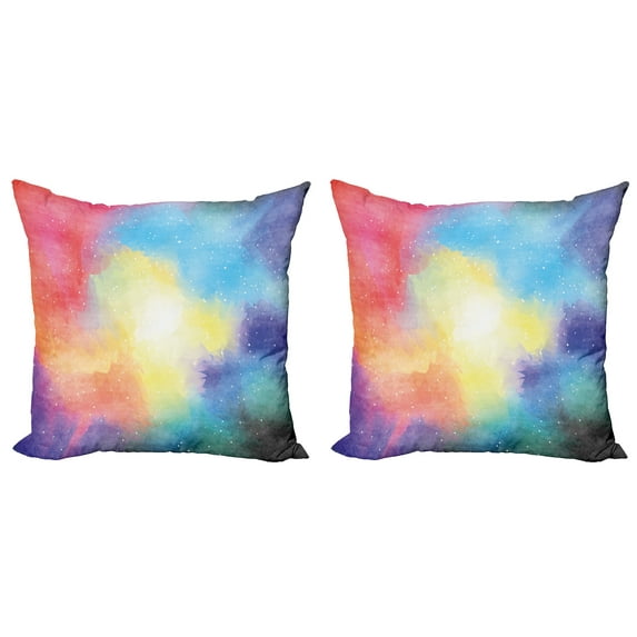 Ambesonne Colorful Throw Pillow Cover 2 Pack, Watercolor Star Galaxy, 24", Multicolor
