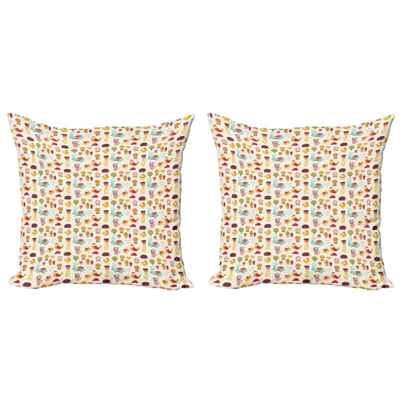 Ambesonne Colorful Throw Pillow Cover 2 Pack, Woodland Animals, 24", Multicolor