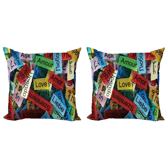Ambesonne Colorful Throw Pillow Cover 2 Pack, Words Composition Love, 18", Multi