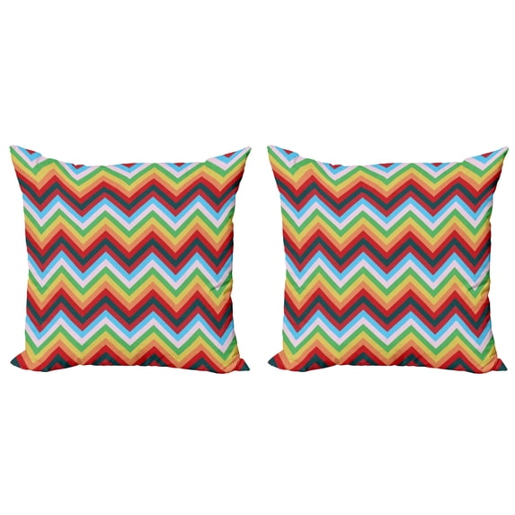 Ambesonne Colorful Throw Pillow Cover 2 Pack, Zigzag Sharp Vibrant, 18", Multicolor