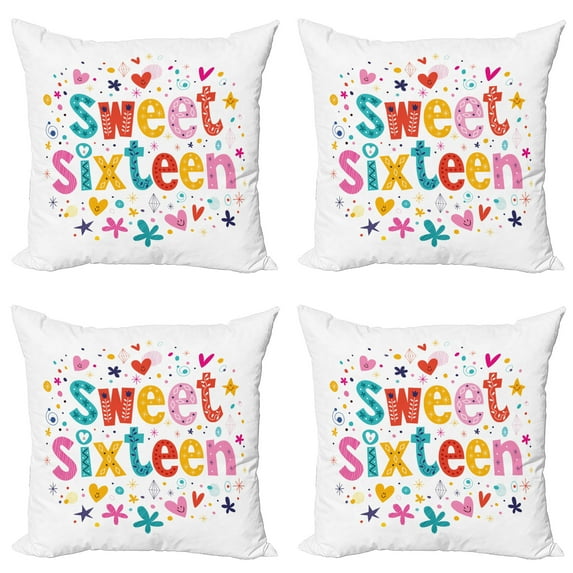 Ambesonne Colorful Throw Pillow Cover 4 Pack, 16 Blossoms, 20", Multicolor