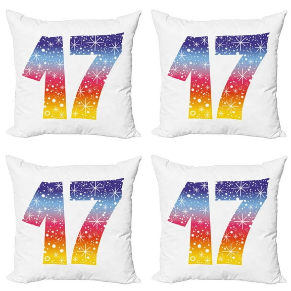 Ambesonne Colorful Throw Pillow Cover 4 Pack, 17 Party, 20", Multicolor