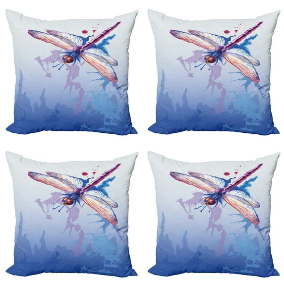 Ambesonne Colorful Throw Pillow Cover 4 Pack, Abstract Dragonfly, 24", Multicolor