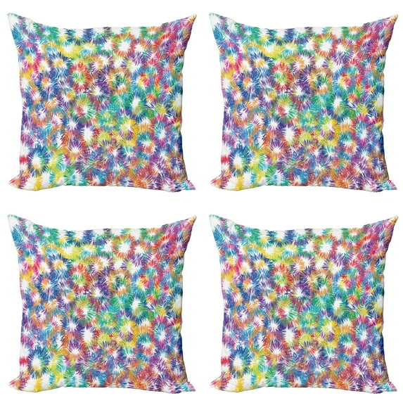 Ambesonne Colorful Throw Pillow Cover 4 Pack, Abstract Fireworks, 24", Multicolor