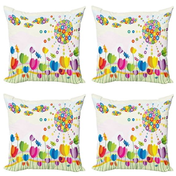 Ambesonne Colorful Throw Pillow Cover 4 Pack, Abstract Flower Summer, 20", Multicolor