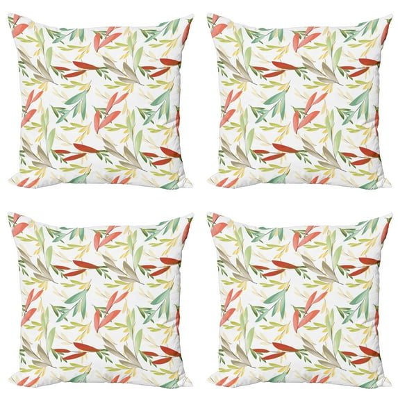 Ambesonne Colorful Throw Pillow Cover 4 Pack, Abstract Modern Leaves, 18", Multicolor