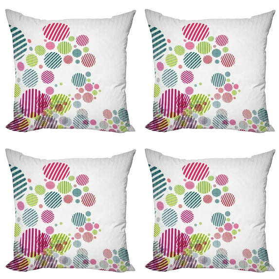 Ambesonne Colorful Throw Pillow Cover 4 Pack, Abstract Striped Dots, 24", Multicolor