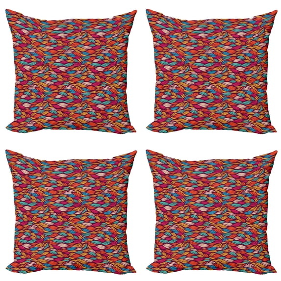 Ambesonne Colorful Throw Pillow Cover 4 Pack, Abstract Warm Tone Waves, 16", Multicolor