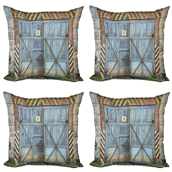 Ambesonne Colorful Throw Pillow Cover 4 Pack, Aged Wooden Factory, 24", Multicolor