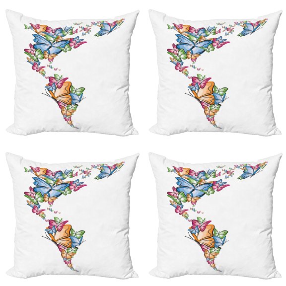 Ambesonne Colorful Throw Pillow Cover 4 Pack, America World Love Map, 20", Blue Pink Pale Orange