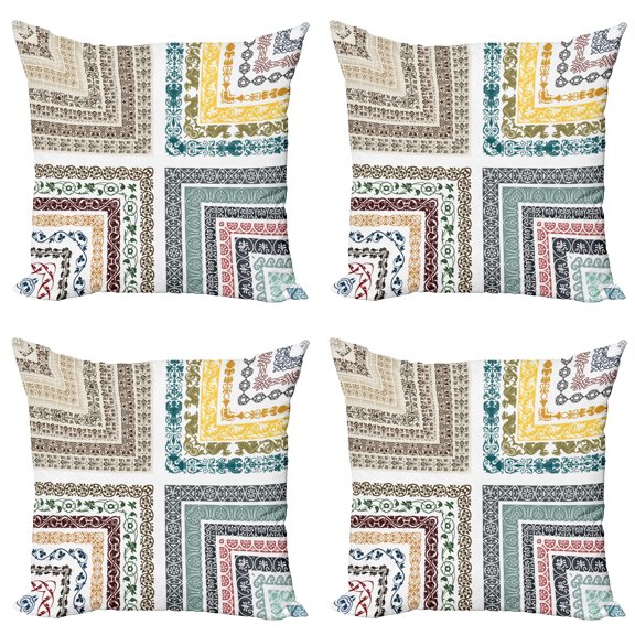 Ambesonne Colorful Throw Pillow Cover 4 Pack, Antique Swirls, 20", Multicolor
