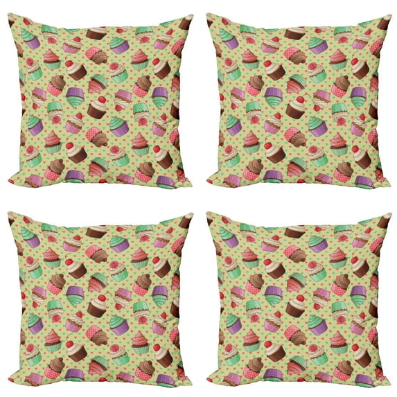 Ambesonne Colorful Throw Pillow Cover 4 Pack, Bakery Polka Dots, 16", Multicolor