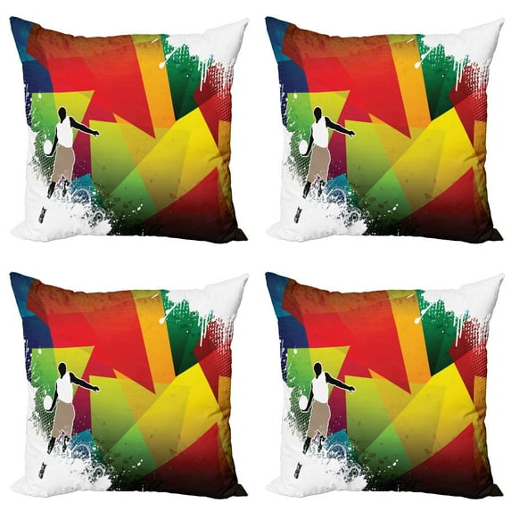 Ambesonne Colorful Throw Pillow Cover 4 Pack, Basketball Modern Art, 24", Multicolor