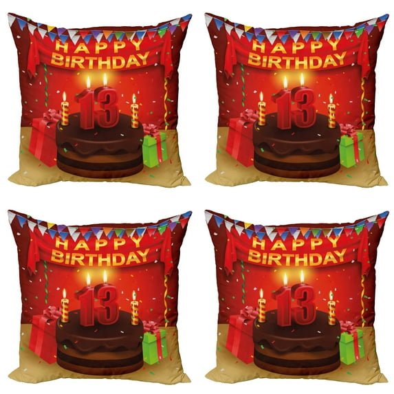 Ambesonne Colorful Throw Pillow Cover 4 Pack, Birthday Party Cake, 16", Multicolor