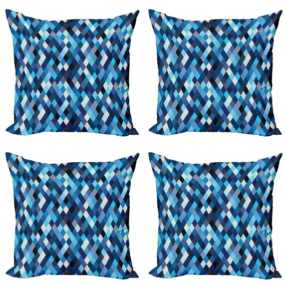 Ambesonne Colorful Throw Pillow Cover 4 Pack, Blue Toned Hexagons, 18", Multicolor