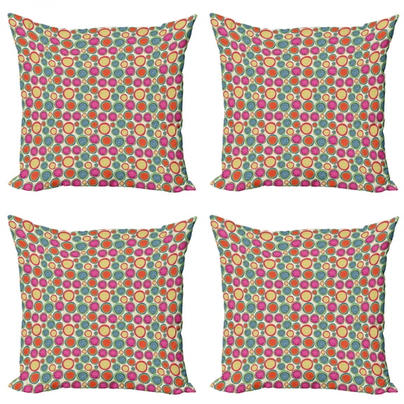 Ambesonne Colorful Throw Pillow Cover 4 Pack, Boho Mandala Circles Dots, 16", Multicolor
