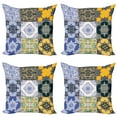thumbnail image 1 of Ambesonne Colorful Throw Pillow Cover 4 Pack, Boho Portugese Tiles, 16", Multicolor, 1 of 5
