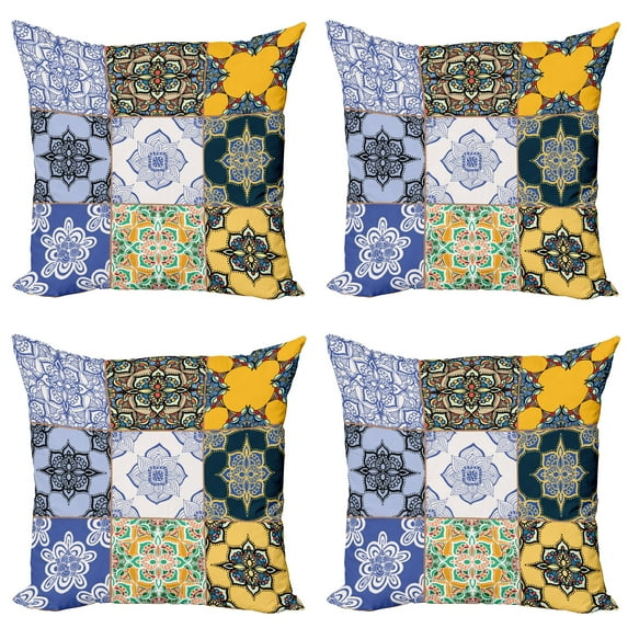Ambesonne Colorful Throw Pillow Cover 4 Pack, Boho Portugese Tiles, 16", Multicolor