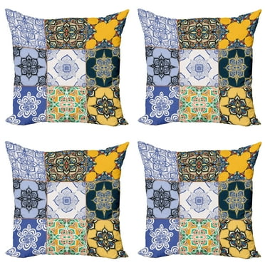 Ambesonne Colorful Throw Pillow Cover 4 Pack, Boho Portugese Tiles, 18", Multicolor