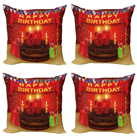 Ambesonne Colorful Throw Pillow Cover 4 Pack, Cake Balloons, 24", Multicolor