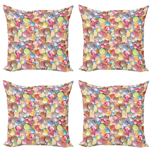 Ambesonne Colorful Throw Pillow Cover 4 Pack, Candy Store, 18", Multicolor