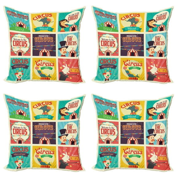 Ambesonne Colorful Throw Pillow Cover 4 Pack, Carnival Old Circus, 20", Multicolor
