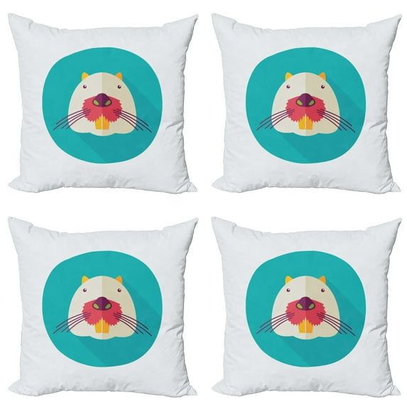 Ambesonne Colorful Throw Pillow Cover 4 Pack, Cartoon Beaver Design, 18", Multicolor
