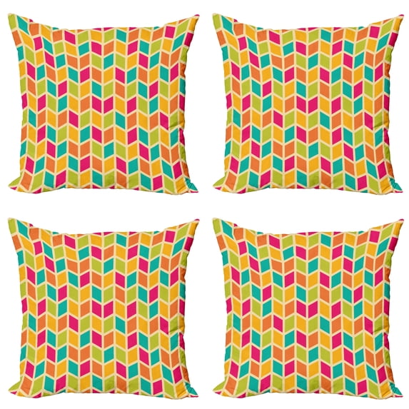Ambesonne Colorful Throw Pillow Cover 4 Pack, Chevron Hipster Style, 16", Multicolor