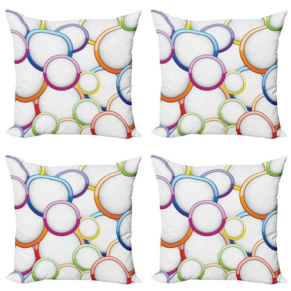 Ambesonne Colorful Throw Pillow Cover 4 Pack, Circles Rounds Pattern, 18", Multicolor
