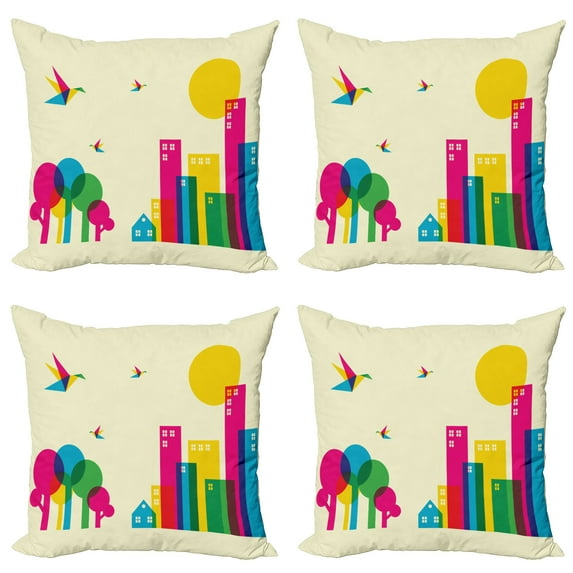 Ambesonne Colorful Throw Pillow Cover 4 Pack, Cityscape, 16", Multicolor