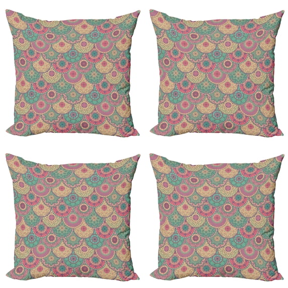 Ambesonne Colorful Throw Pillow Cover 4 Pack, Classic Circular Shape, 16", Green Pink