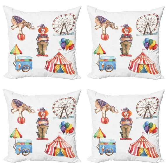 Ambesonne Colorful Throw Pillow Cover 4 Pack, Clown Circus, 16", Multicolor