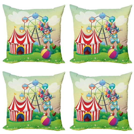 Ambesonne Colorful Throw Pillow Cover 4 Pack, Clown Inflatable Ball, 16", Multicolor