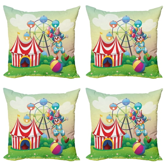 Ambesonne Colorful Throw Pillow Cover 4 Pack, Clown Inflatable Ball, 20", Multicolor