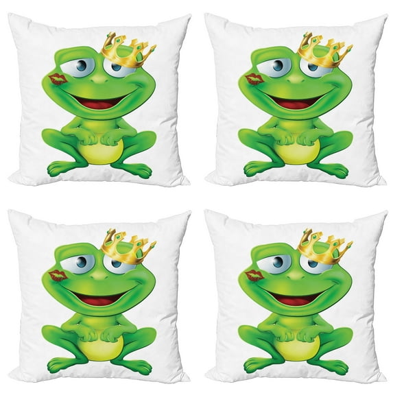 Ambesonne Colorful Throw Pillow Cover 4 Pack, Crown Frog Prince, 20", Multicolor