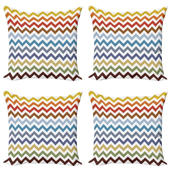 Ambesonne Colorful Throw Pillow Cover 4 Pack, Easter Chevron Zigzag, 16", Multicolor