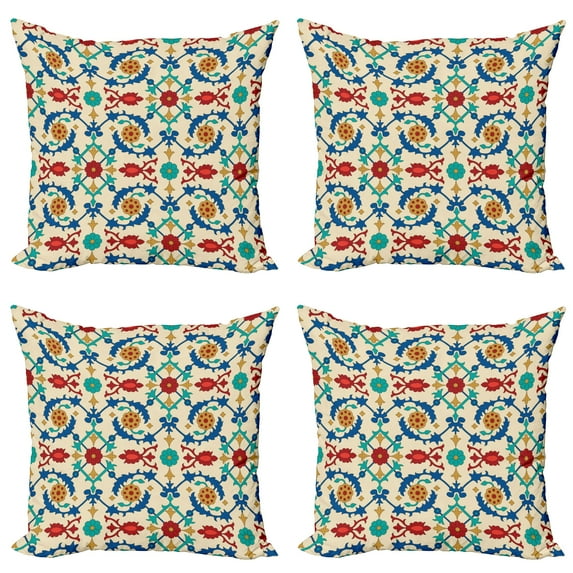 Ambesonne Colorful Throw Pillow Cover 4 Pack, Eastern Culture Ornaments, 16", Multicolor