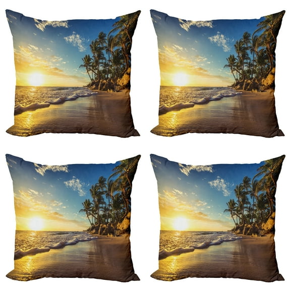 Ambesonne Colorful Throw Pillow Cover 4 Pack, Exotic Beach Sunset, 18", Multicolor
