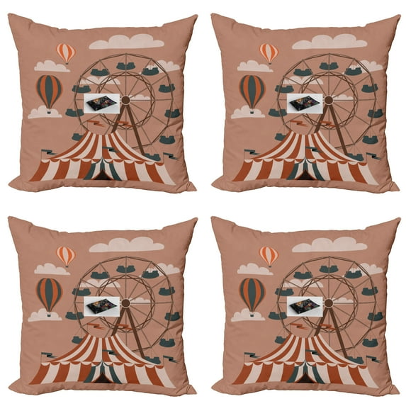 Ambesonne Colorful Throw Pillow Cover 4 Pack, Ferris Wheel Hot Air, 18", Multicolor