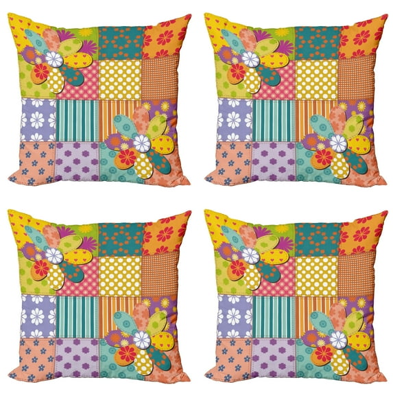 Ambesonne Colorful Throw Pillow Cover 4 Pack, Flower Polka Dots Mix, 20", Multicolor