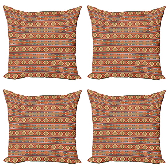 Ambesonne Colorful Throw Pillow Cover 4 Pack, Folkloric Hispanic Motifs, 16", Multicolor