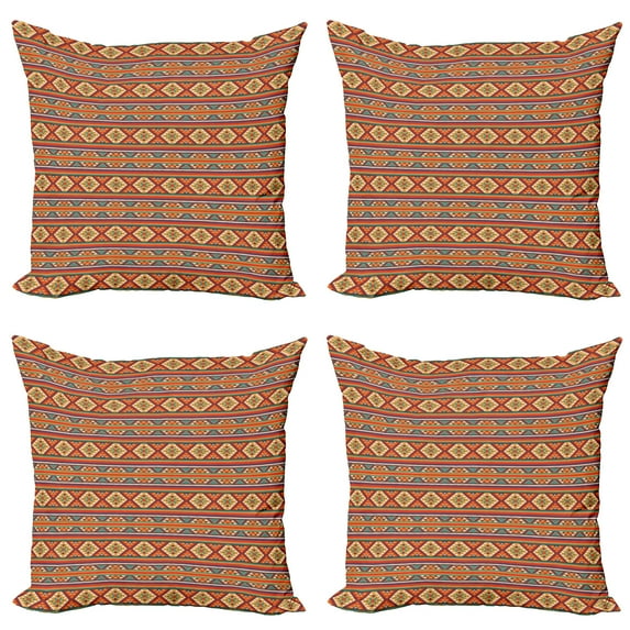 Ambesonne Colorful Throw Pillow Cover 4 Pack, Folkloric Hispanic Motifs, 24", Multicolor