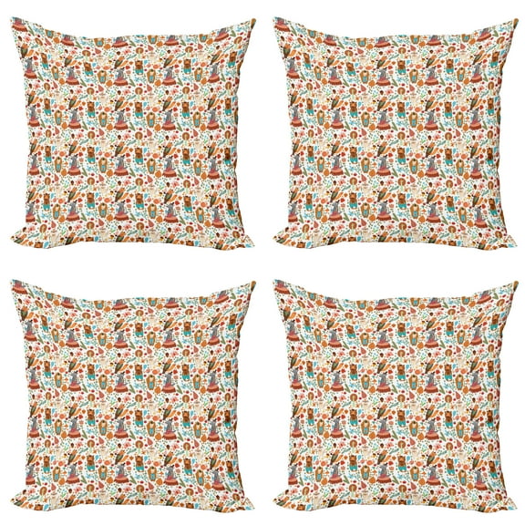Ambesonne Colorful Throw Pillow Cover 4 Pack, Forest Foliage Animals, 20", Multicolor