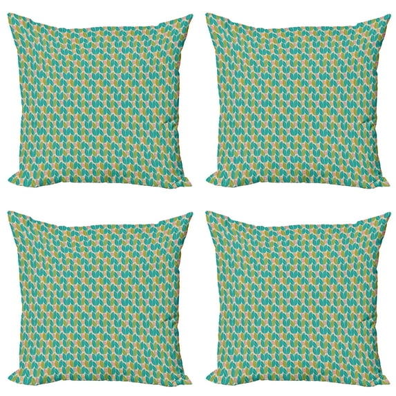 Ambesonne Colorful Throw Pillow Cover 4 Pack, Geometric Botany Pattern, 16", Multicolor