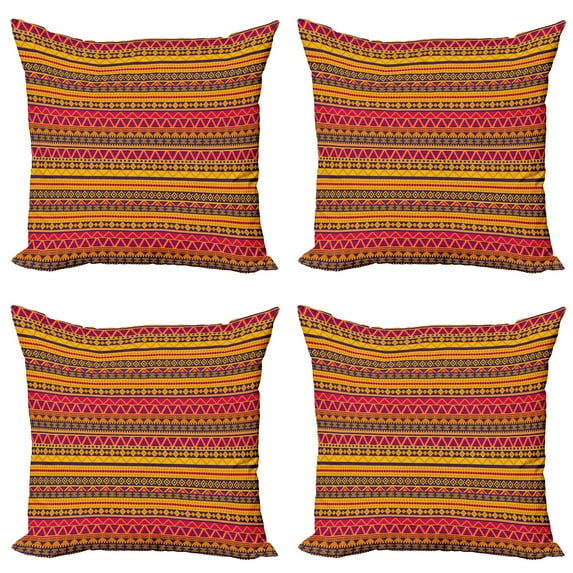 Ambesonne Colorful Throw Pillow Cover 4 Pack, Geometric Folk Borders, 16", Multicolor