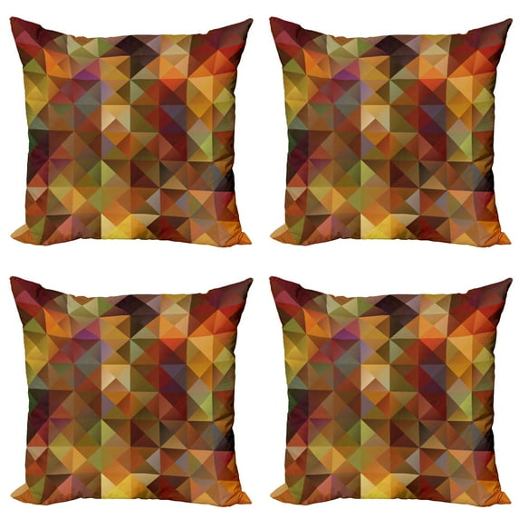 Ambesonne Colorful Throw Pillow Cover 4 Pack, Grid Mosaic Geometric, 24", Brown and Marigold