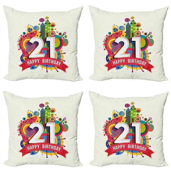 Ambesonne Colorful Throw Pillow Cover 4 Pack, Happy Birthday Image, 16", Multicolor