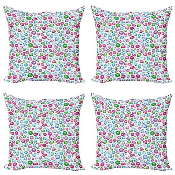Ambesonne Colorful Throw Pillow Cover 4 Pack, Hearts Diamonds Bridal, 16", Multicolor