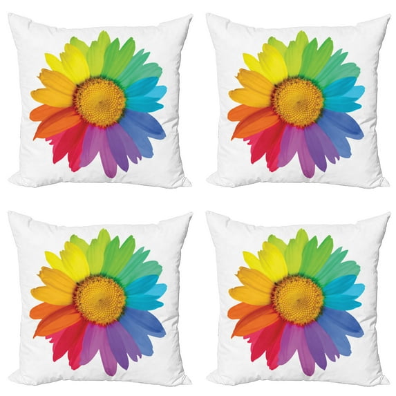 Ambesonne Colorful Throw Pillow Cover 4 Pack, Hippie Daisy Spring, 18", Multicolor