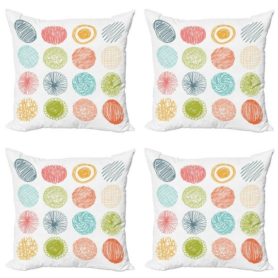 Ambesonne Colorful Throw Pillow Cover 4 Pack, Joyful Abstract, 18", Orange Coral